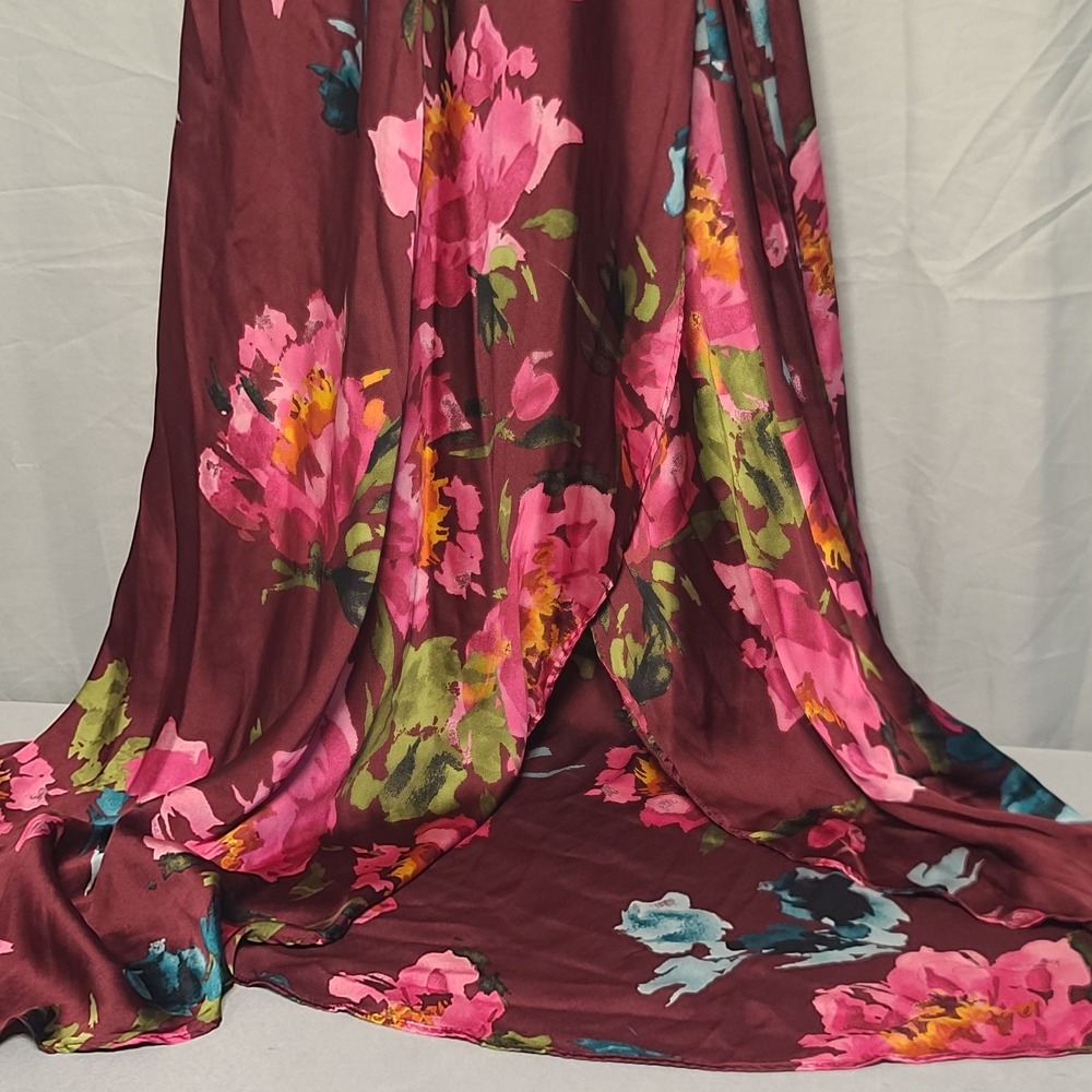 Xhilaration Maxi Dress Women Medium Burgundy Pink Floral Satin Boho‎ Cottagecore